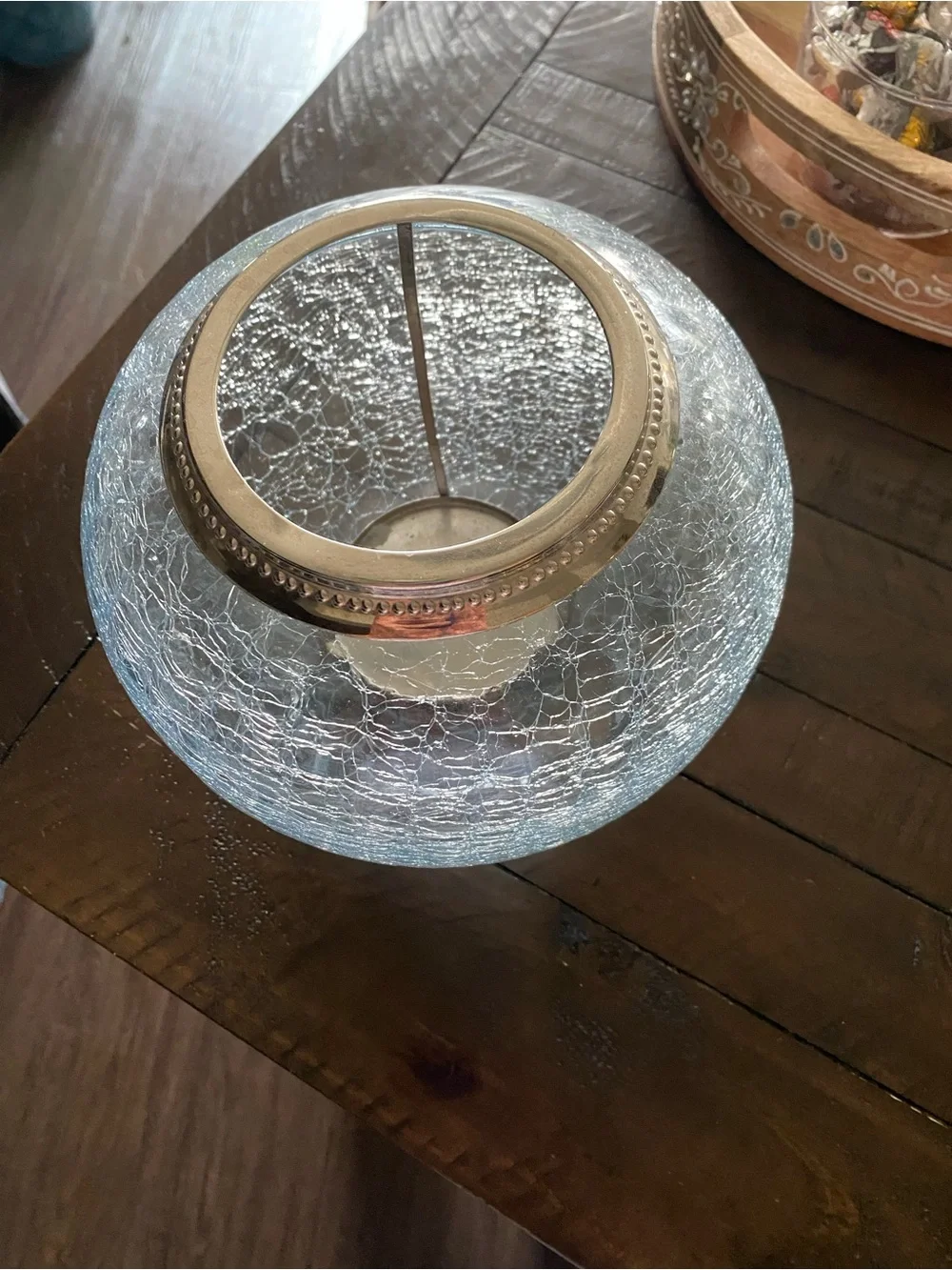 Light Blue Crackle Glass Lantern with Silver Rim